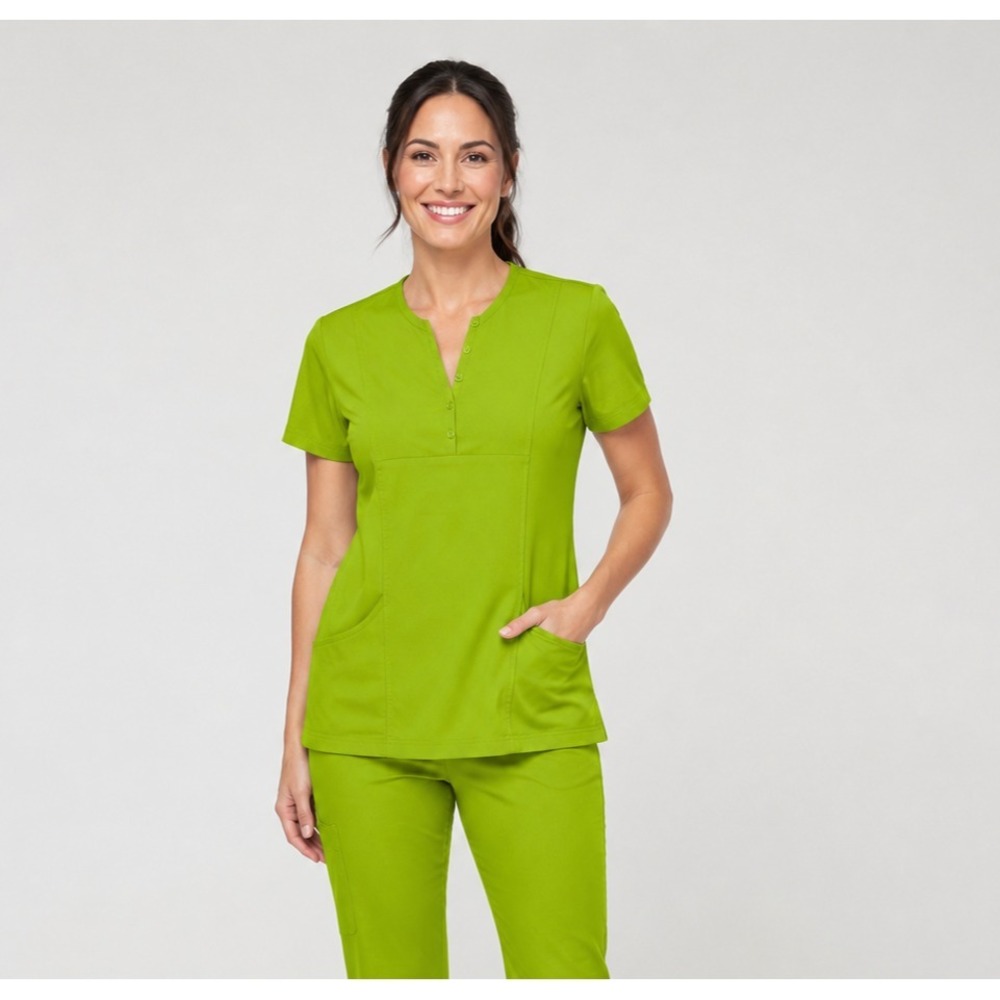 Dansko Medical Scrub Top Womens Medium Chartreuse Green Henley Front Pockets